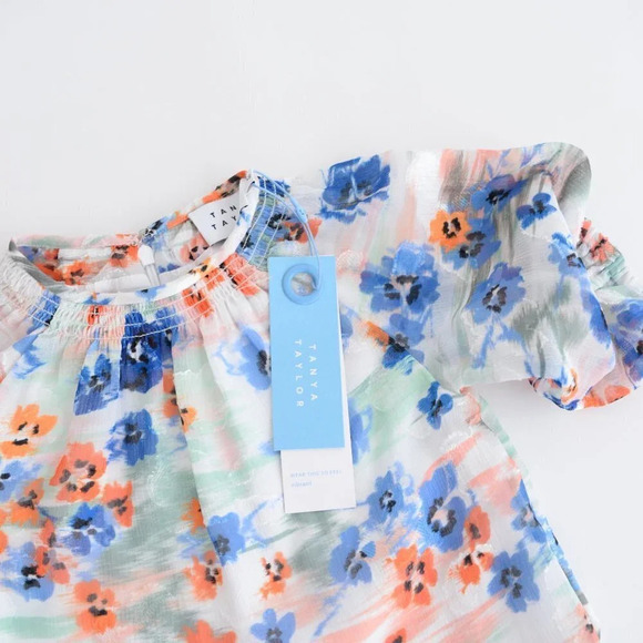 Tanya Taylor Mini Eliza White Orange & Blue Watercolour Floral  Dress XS NWT - Picture 5 of 8